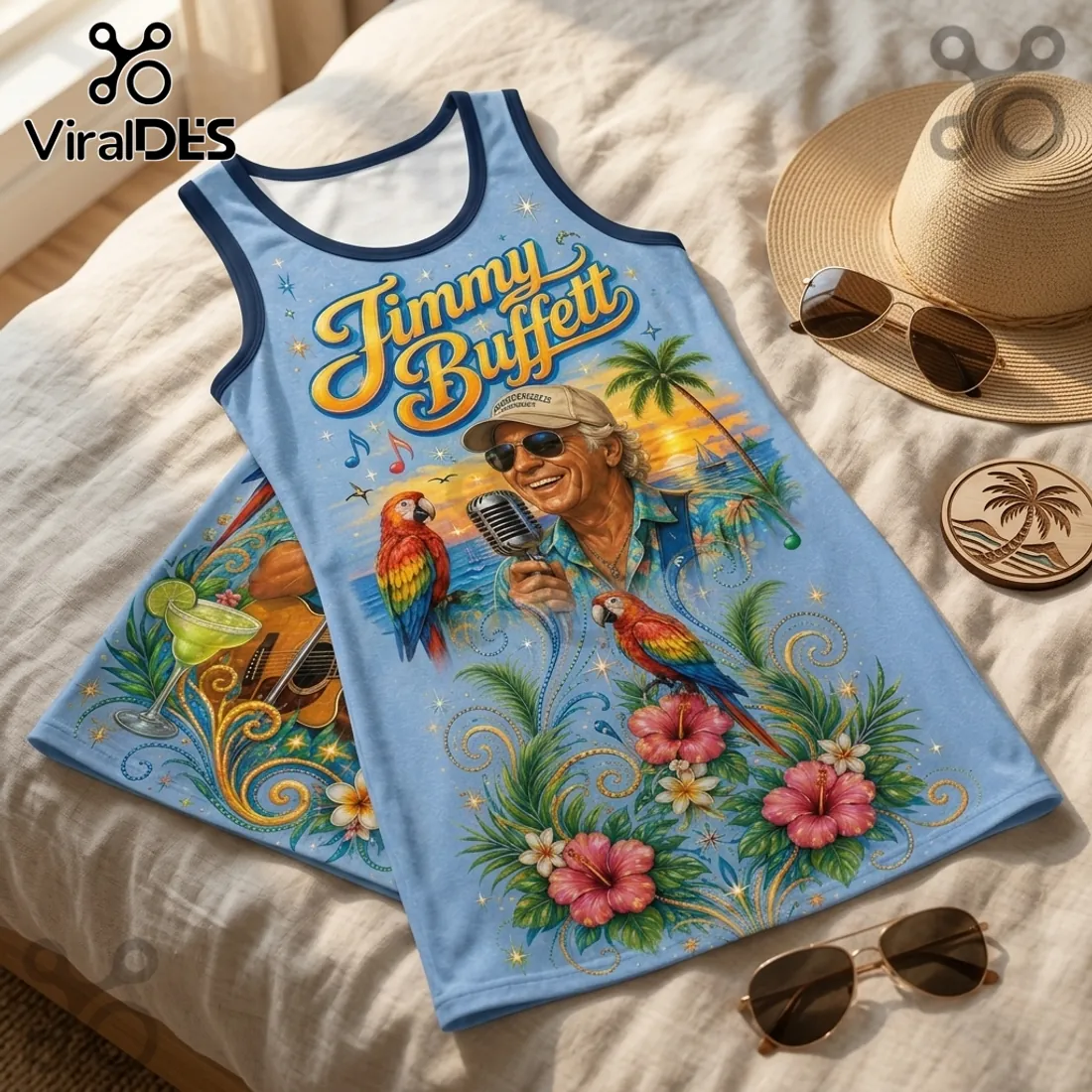 Jimmy Buffett Tropical Pattern Sleeveless Dress Jimmy Buffett Tropical Pattern Sleeveless Dress