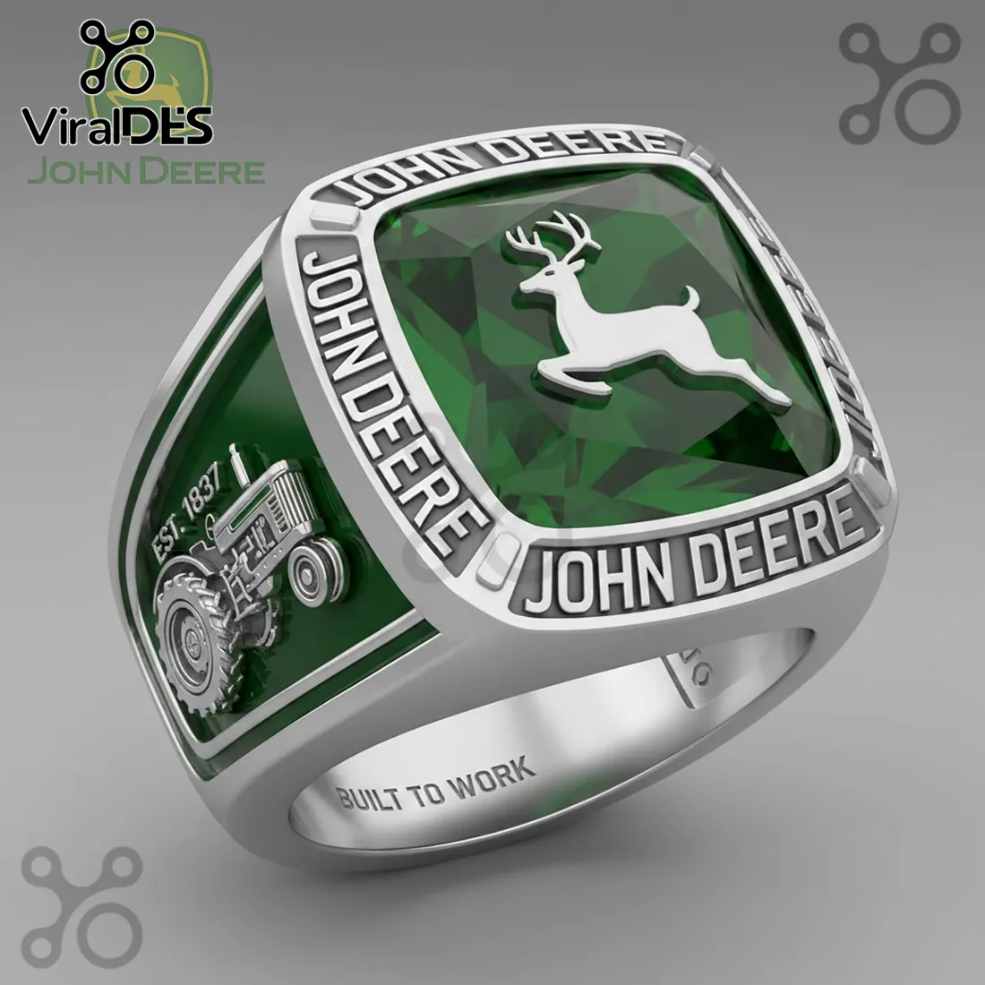 John Deere Est 1837 Tractor Engraved Silver Ring John Deere Est 1837 Tractor Engraved Silver Ring