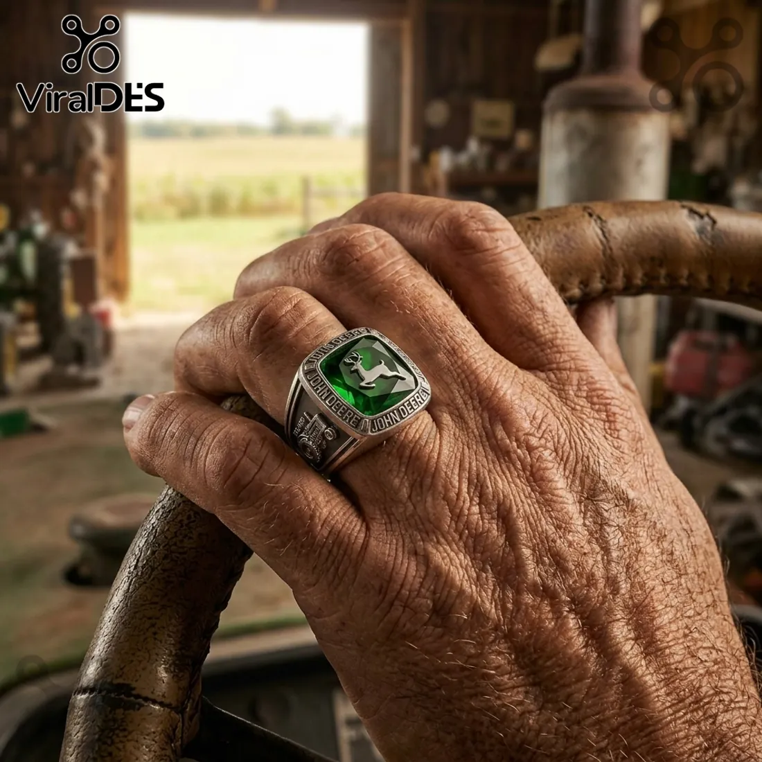 John Deere Est 1837 Tractor Engraved Silver Ring John Deere Est 1837 Tractor Engraved Silver Ring