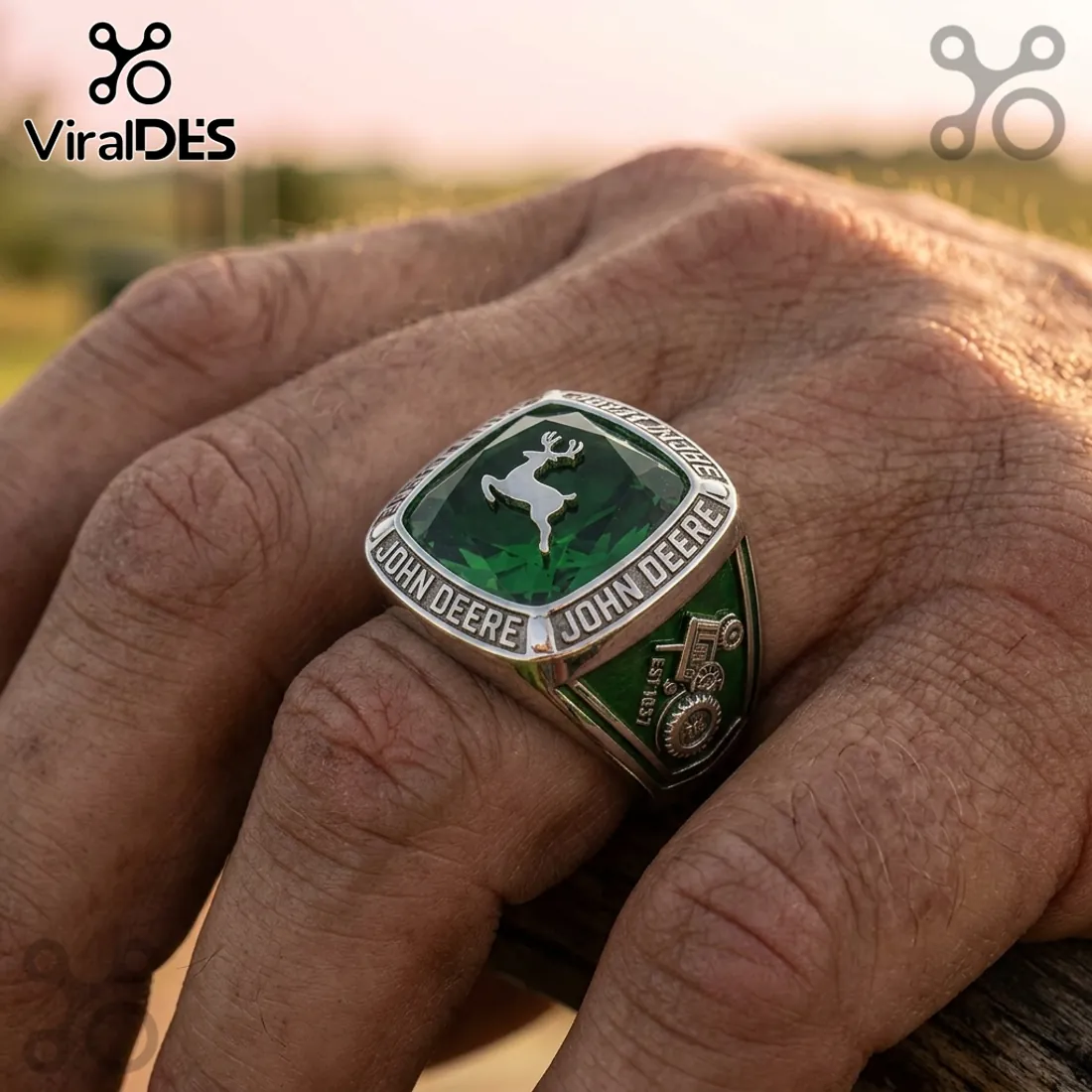 John Deere Est 1837 Tractor Engraved Silver Ring John Deere Est 1837 Tractor Engraved Silver Ring