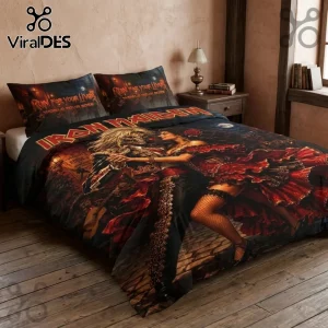 Iron Maiden Run For Your Lives duvet cover set featuring Eddie the mascot dancing with a flamenco woman in red and black.!