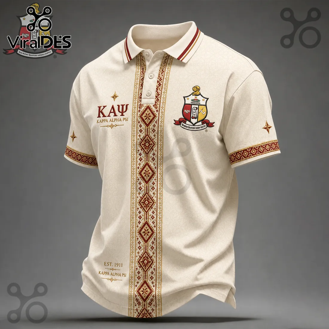Kappa Alpha Psi Cream Cultural Pattern Polo Shirt Kappa Alpha Psi Cream Cultural Pattern Polo Shirt