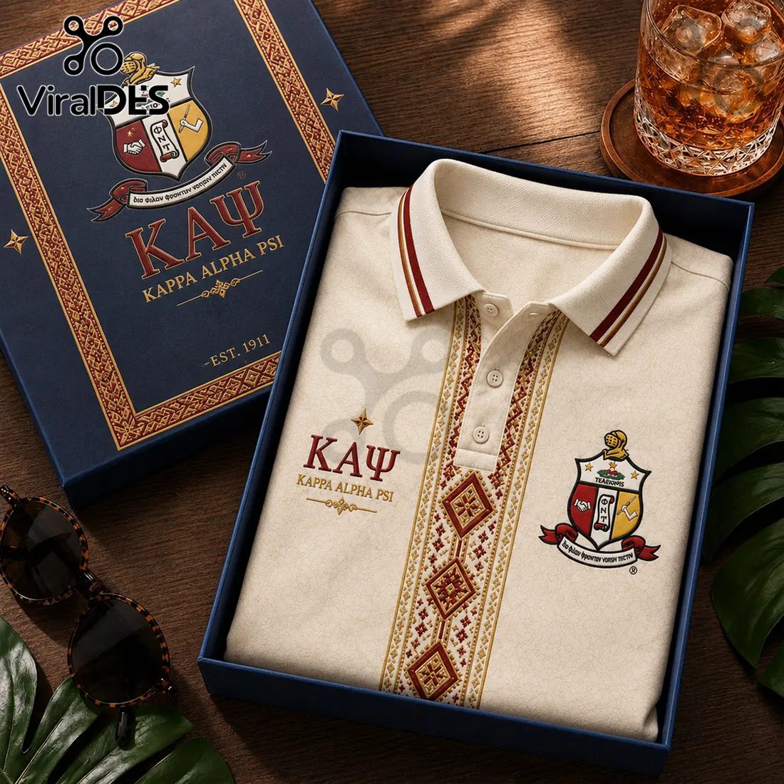 Kappa Alpha Psi Cream Cultural Pattern Polo Shirt Kappa Alpha Psi Cream Cultural Pattern Polo Shirt