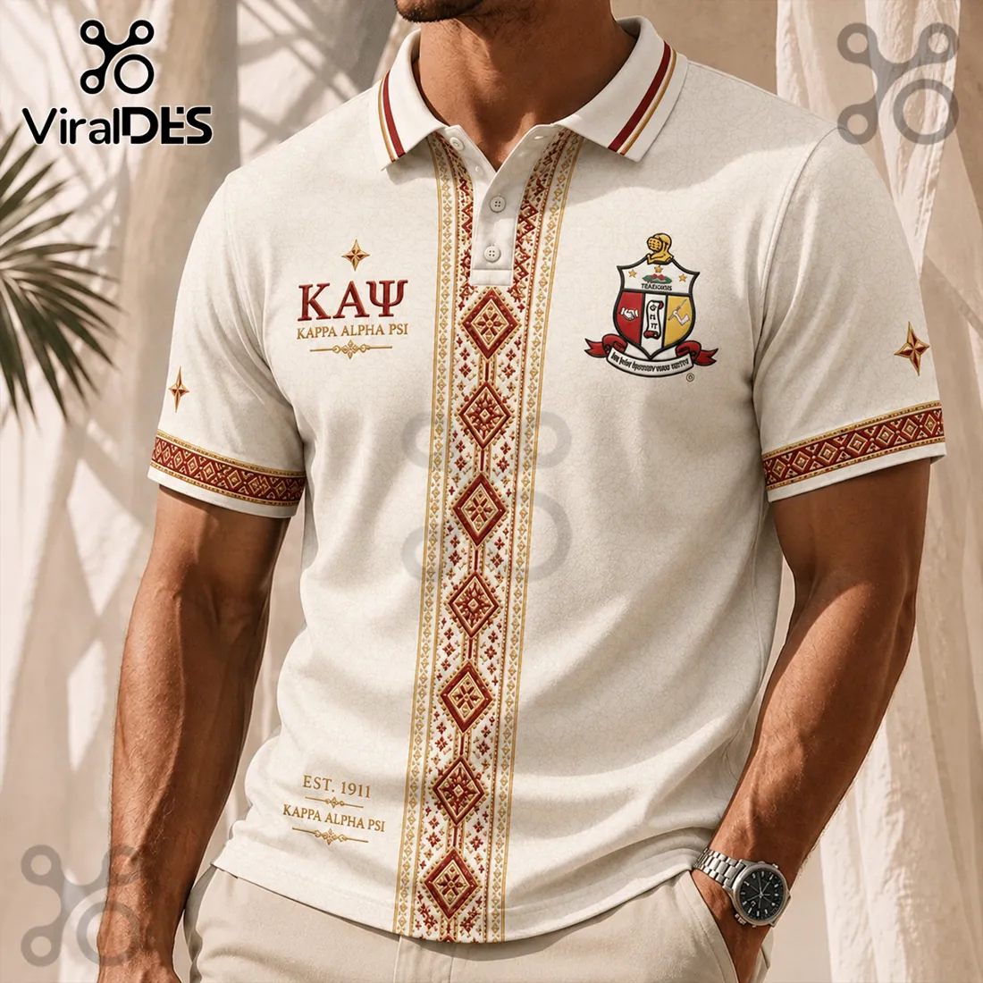 Kappa Alpha Psi Cream Cultural Pattern Polo Shirt Kappa Alpha Psi Cream Cultural Pattern Polo Shirt