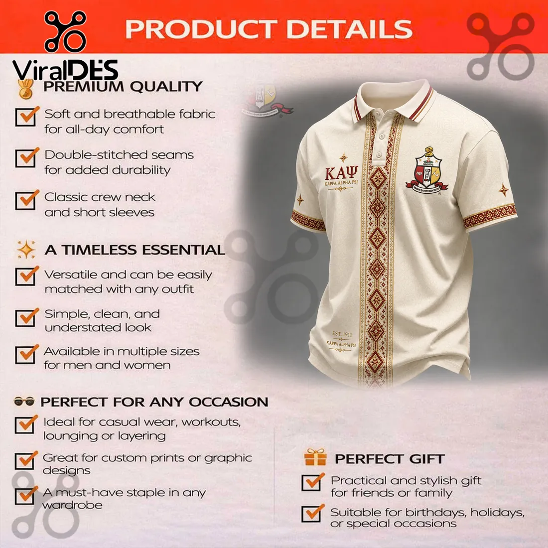 Kappa Alpha Psi Cream Cultural Pattern Polo Shirt Kappa Alpha Psi Cream Cultural Pattern Polo Shirt