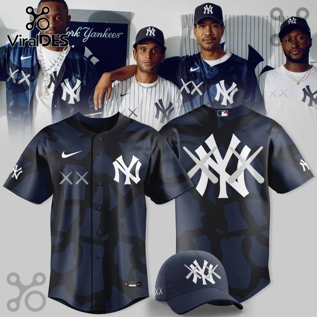 KAWS x New York Yankees Navy Blue Camo Baseball Jersey KAWS x New York Yankees Navy Blue Camo Baseball Jersey