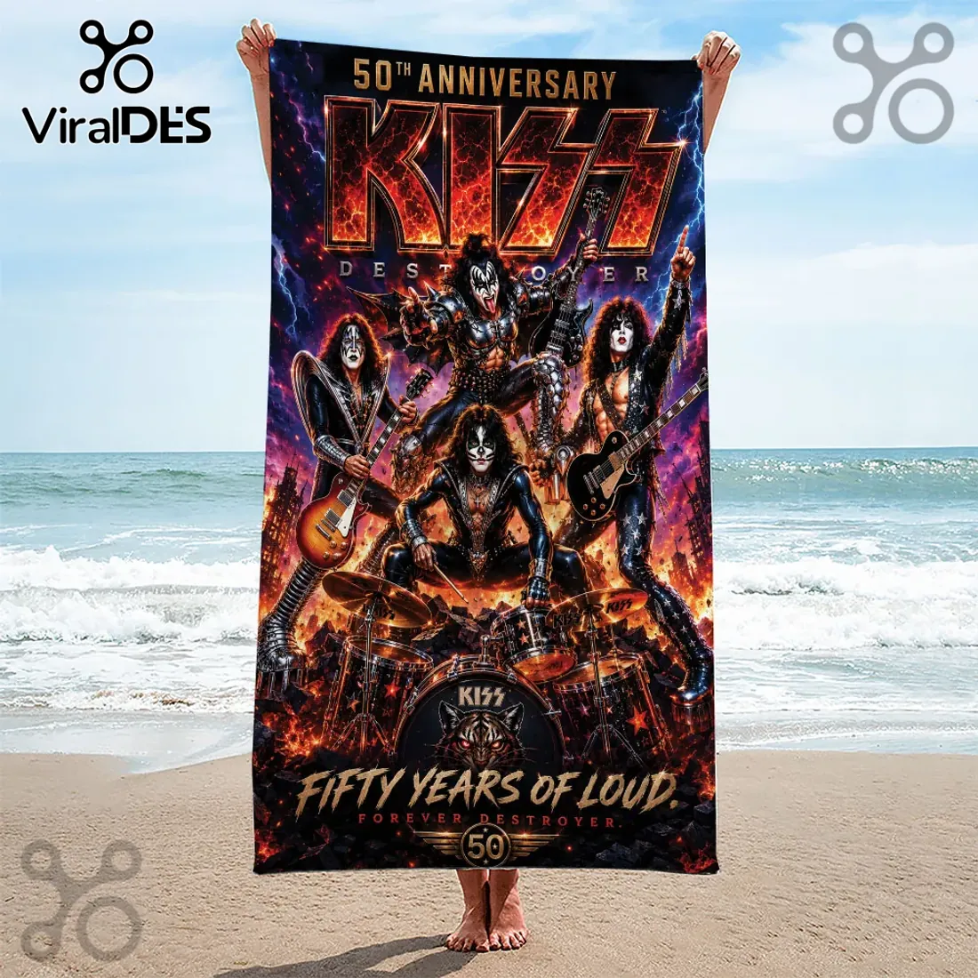 KISS Destroyer 50th Anniversary Rectangular Beach Towel KISS Destroyer 50th Anniversary Rectangular Beach Towel