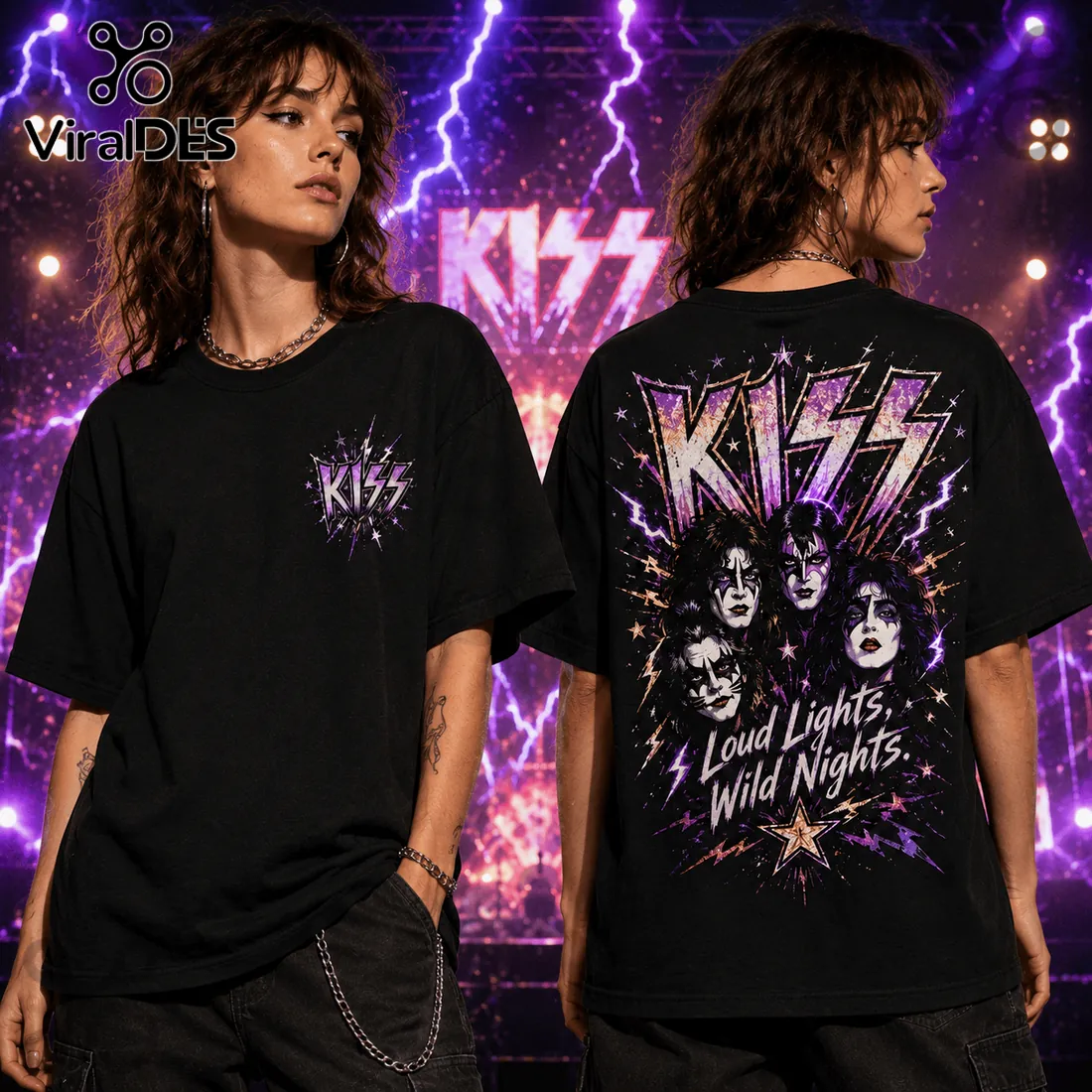 KISS Loud Lights Wild Nights Black T-Shirt KISS Loud Lights Wild Nights Black T-Shirt