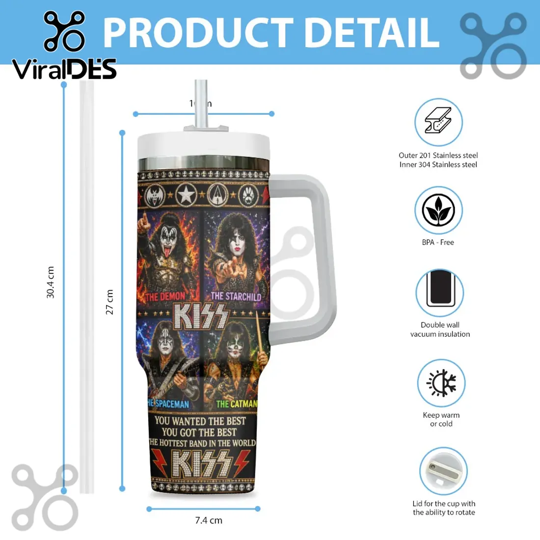 KISS The Hottest Band in the World 40oz Stainless Steel Tumbler KISS The Hottest Band in the World 40oz Stainless Steel Tumbler