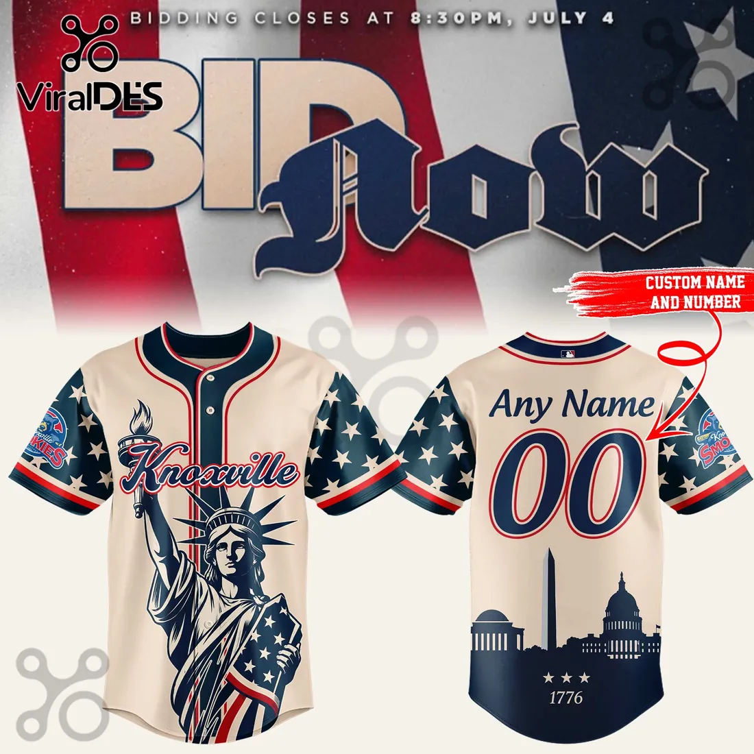 Knoxville Smokies 4th of July Independence Day Baseball Jersey Knoxville Smokies 4th of July Independence Day Baseball Jersey