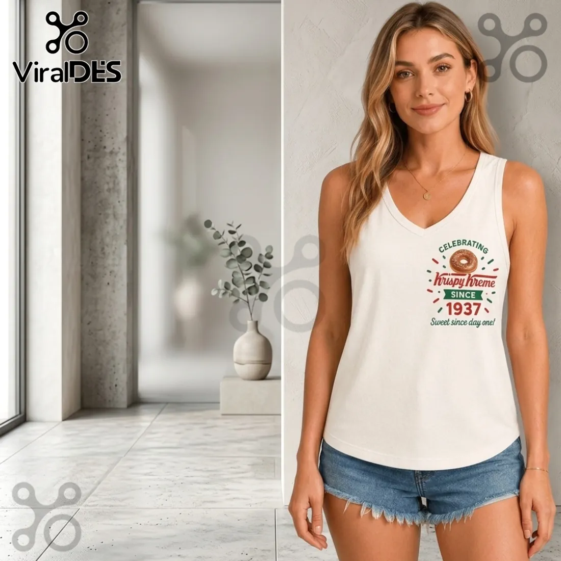 Krispy Kreme 1937 Coffee and Donut V-Neck Tank Top Krispy Kreme 1937 Coffee and Donut V-Neck Tank Top