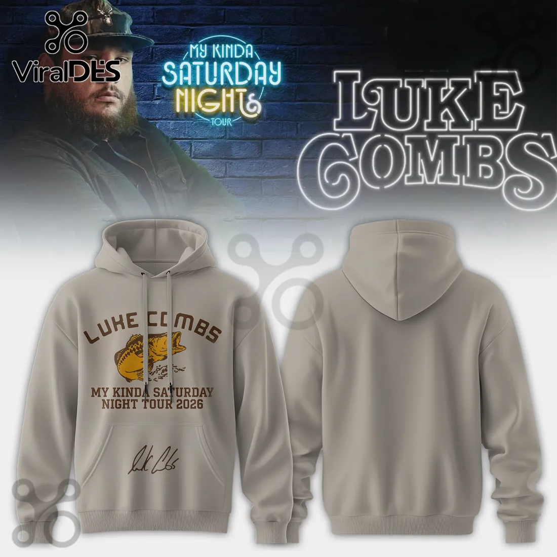 Luke Combs My Kinda Saturday Night Tour 2026 Beige Hoodie Luke Combs My Kinda Saturday Night Tour 2026 Beige Hoodie