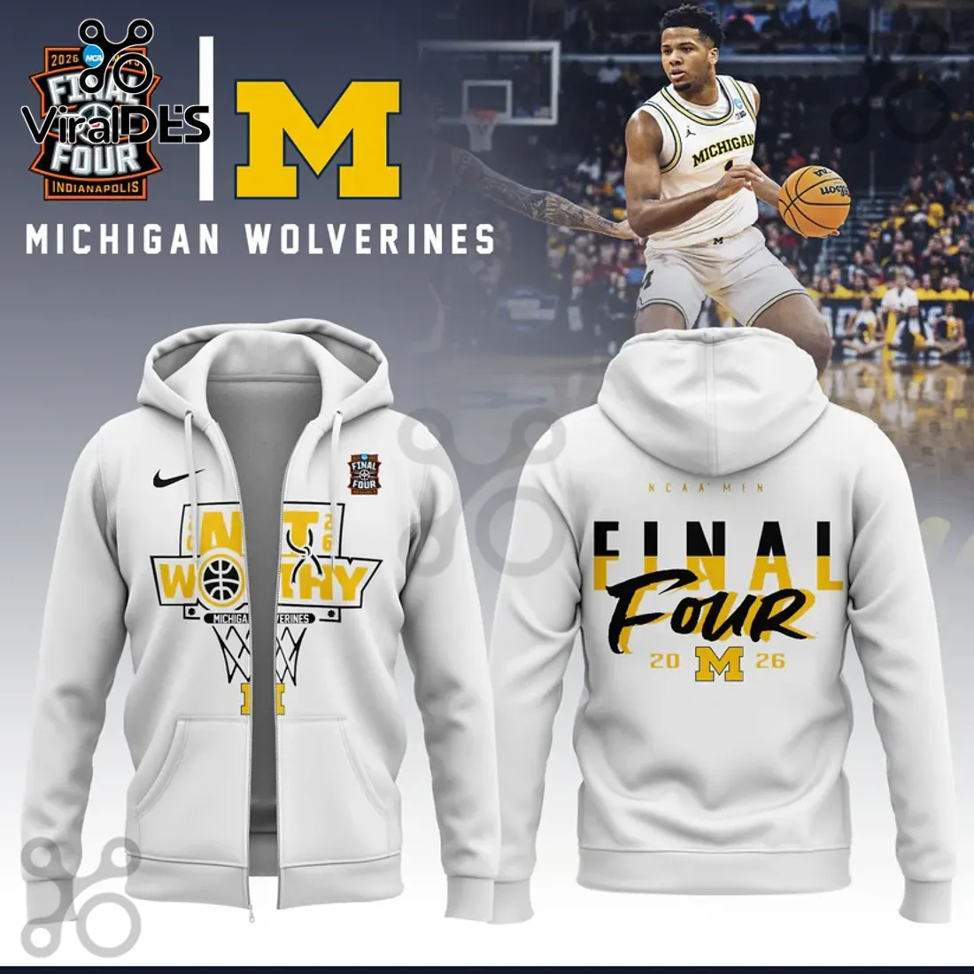 Michigan Wolverines 2026 Final Four White Hoodie Michigan Wolverines 2026 Final Four White Hoodie