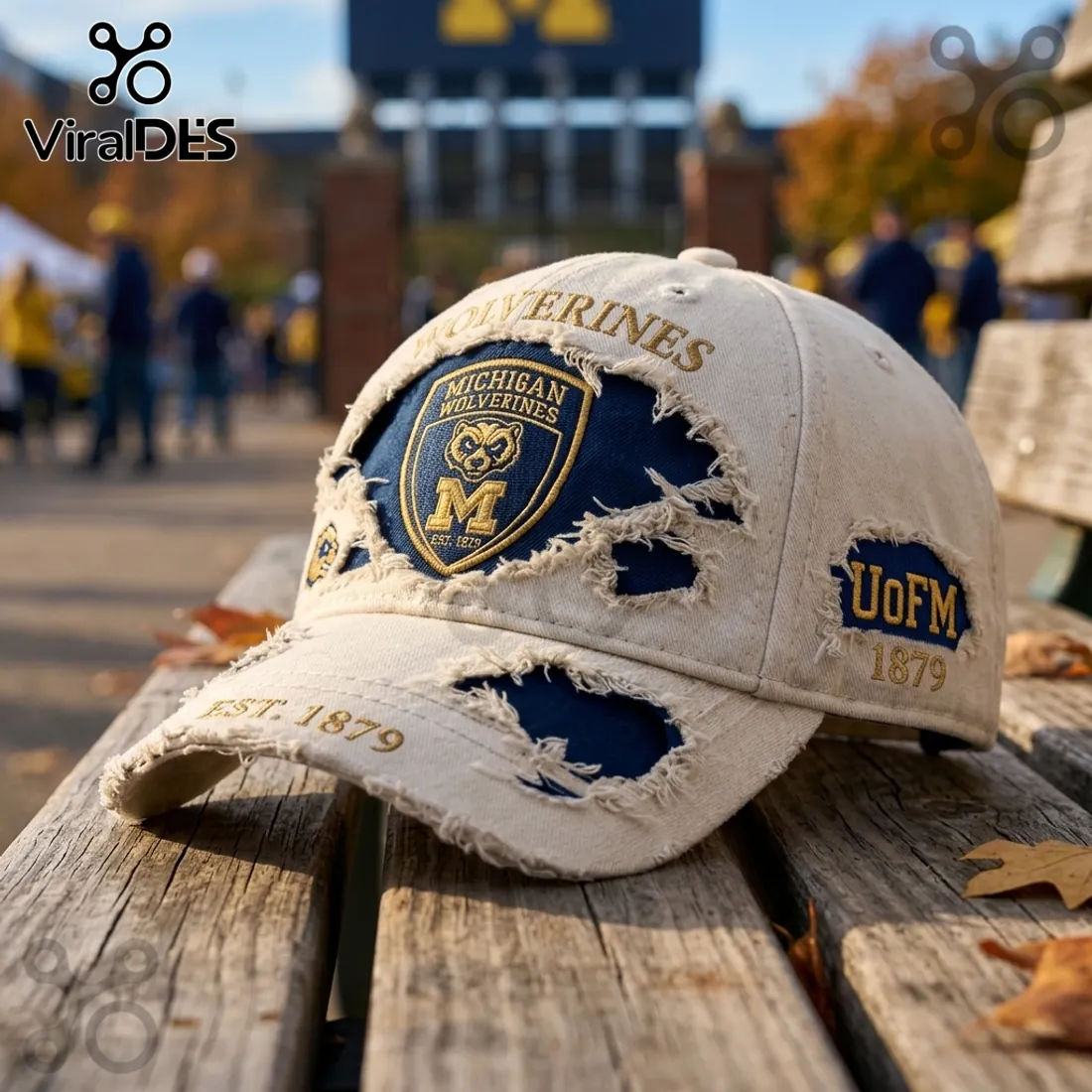 Michigan Wolverines Premium Distressed Off-White Baseball Cap Michigan Wolverines Premium Distressed Off-White Baseball Cap