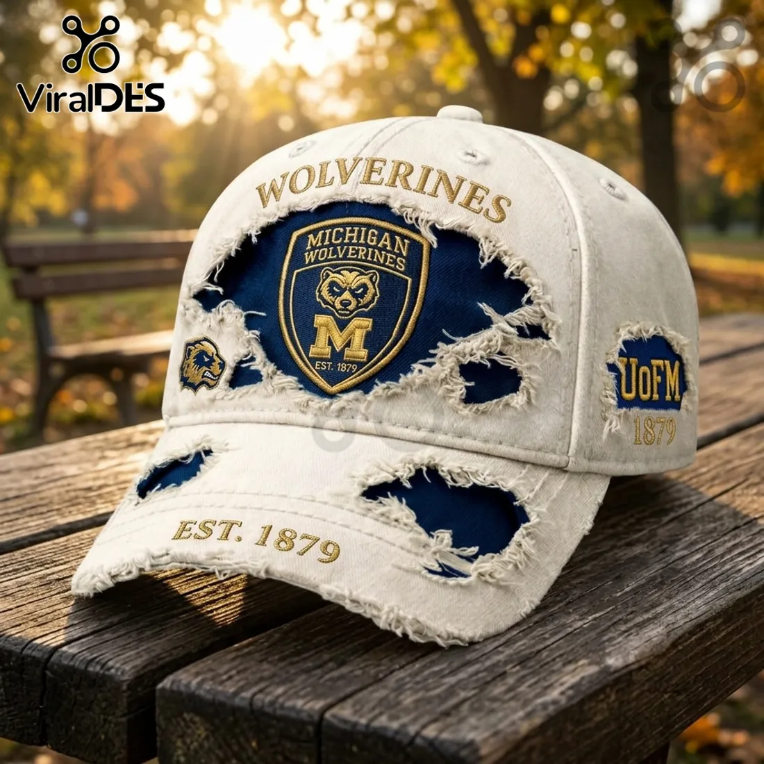 Michigan Wolverines Premium Distressed Off-White Baseball Cap Michigan Wolverines Premium Distressed Off-White Baseball Cap