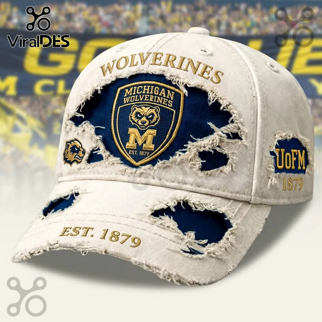 Michigan Wolverines Premium Distressed Off-White Baseball Cap Michigan Wolverines Premium Distressed Off-White Baseball Cap
