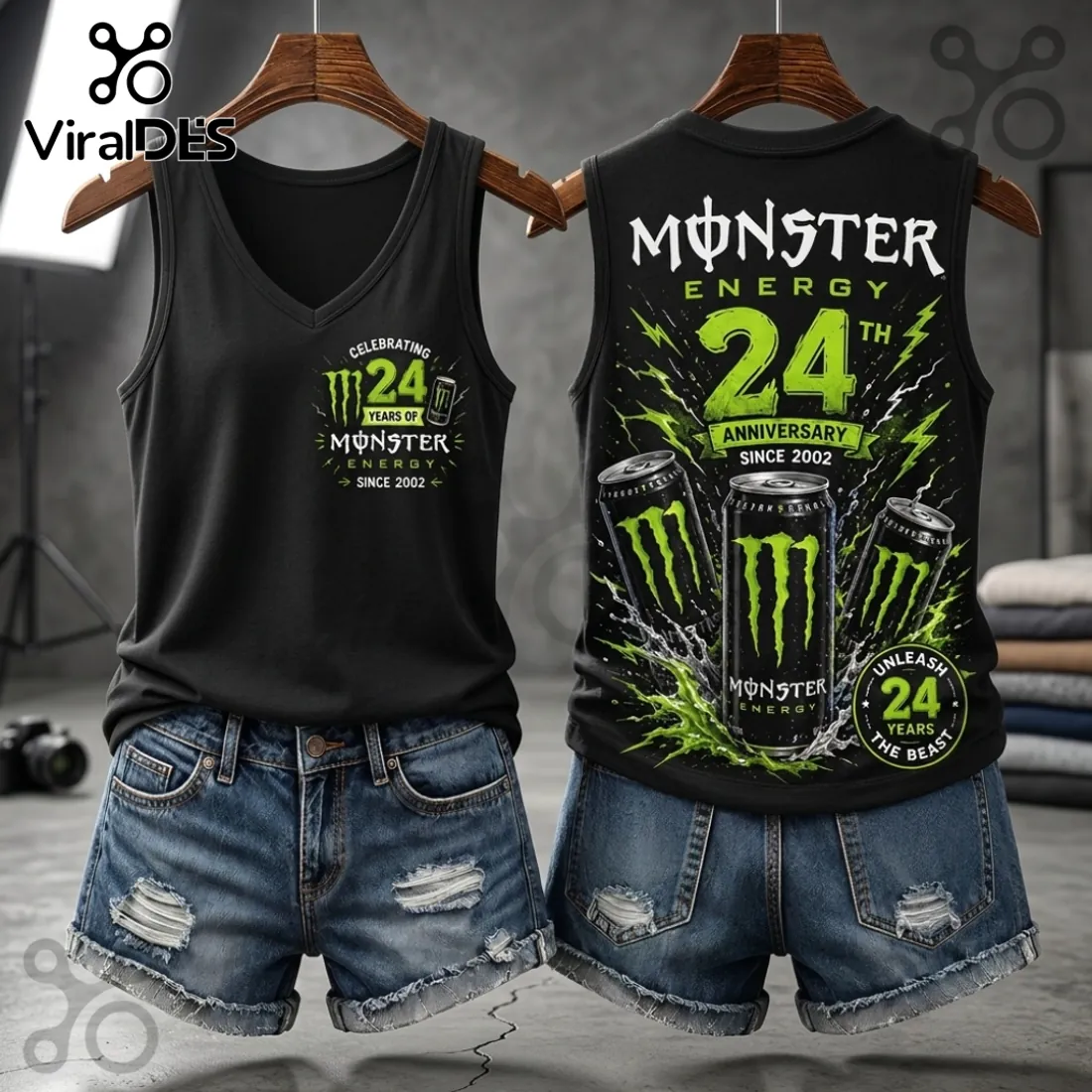 Monster Energy 24th Anniversary Black V-Neck Tank Top Monster Energy 24th Anniversary Black V-Neck Tank Top