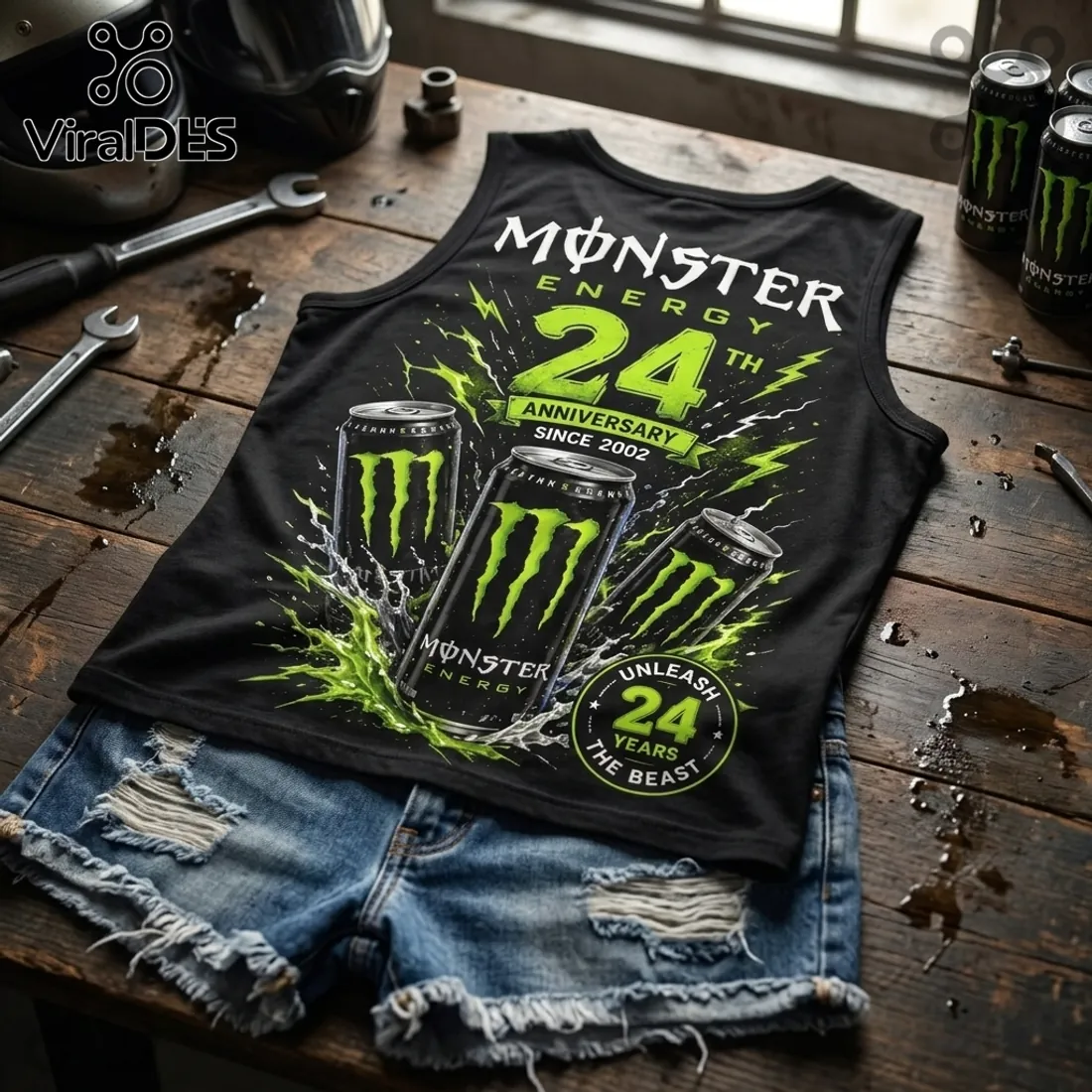 Monster Energy 24th Anniversary Black V-Neck Tank Top Monster Energy 24th Anniversary Black V-Neck Tank Top