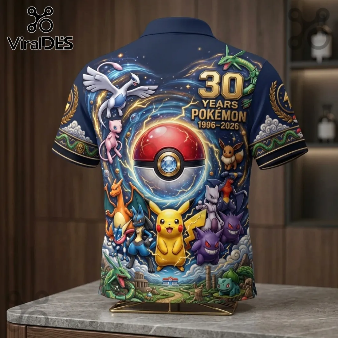 Monster Trainer 30th Anniversary Pikachu Polo Shirt Monster Trainer 30th Anniversary Pikachu Polo Shirt