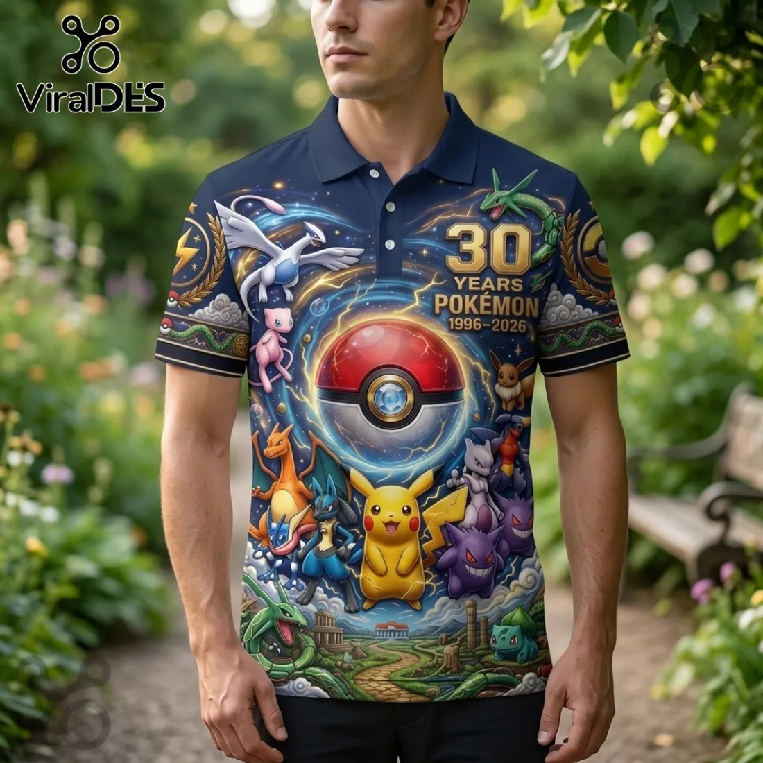 Monster Trainer 30th Anniversary Pikachu Polo Shirt Monster Trainer 30th Anniversary Pikachu Polo Shirt