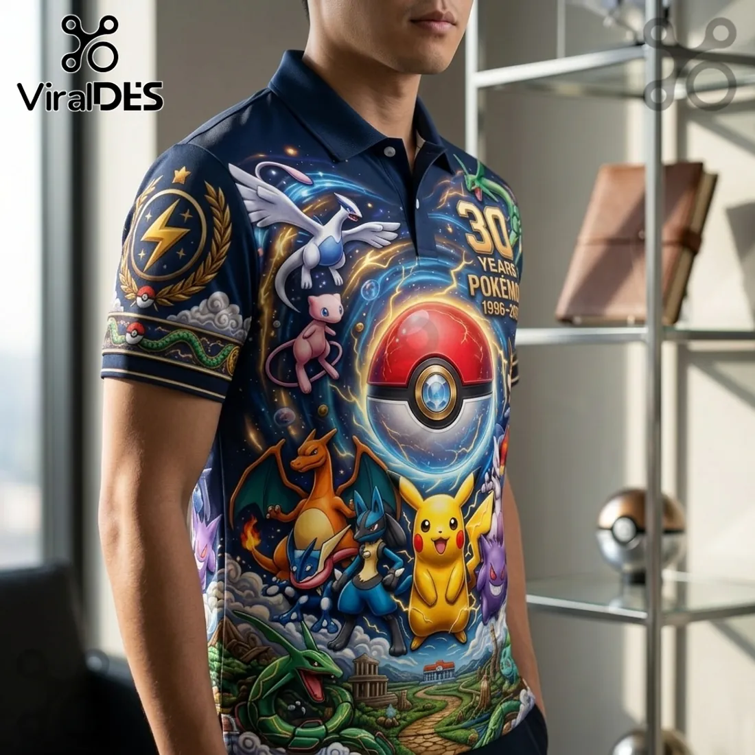Monster Trainer 30th Anniversary Pikachu Polo Shirt Monster Trainer 30th Anniversary Pikachu Polo Shirt