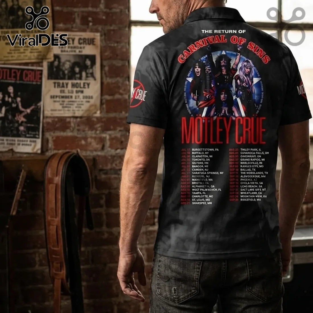 Motley Crue 45 Years Tour 2026 Black Polo Shirt Motley Crue 45 Years Tour 2026 Black Polo Shirt