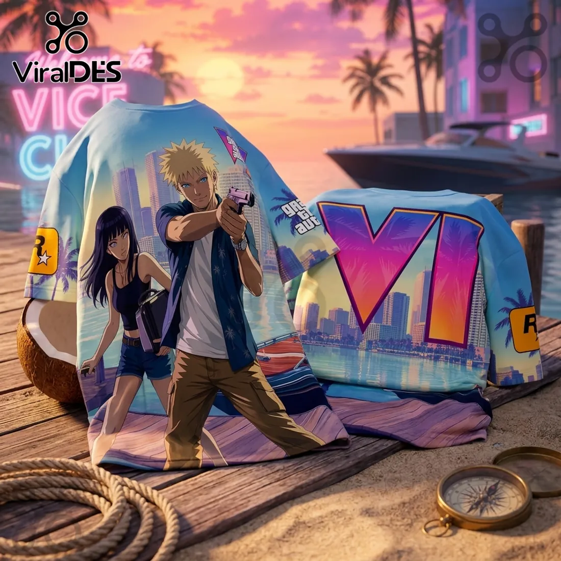 Naruto x Hinata Grand Theft Auto VI Blue T-Shirt Naruto x Hinata Grand Theft Auto VI Blue T-Shirt