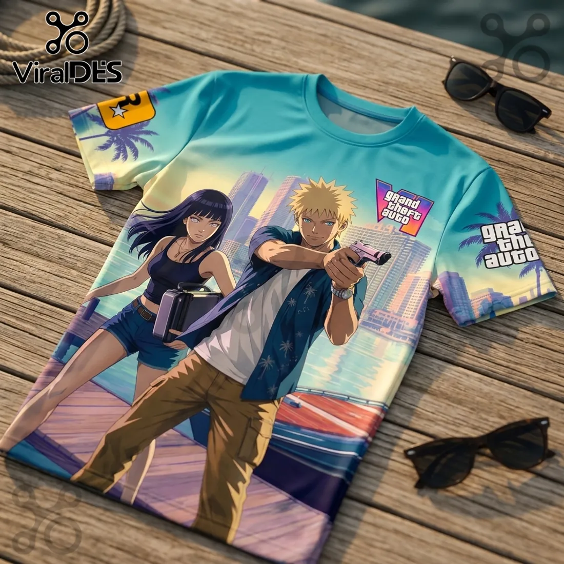 Naruto x Hinata Grand Theft Auto VI Blue T-Shirt Naruto x Hinata Grand Theft Auto VI Blue T-Shirt