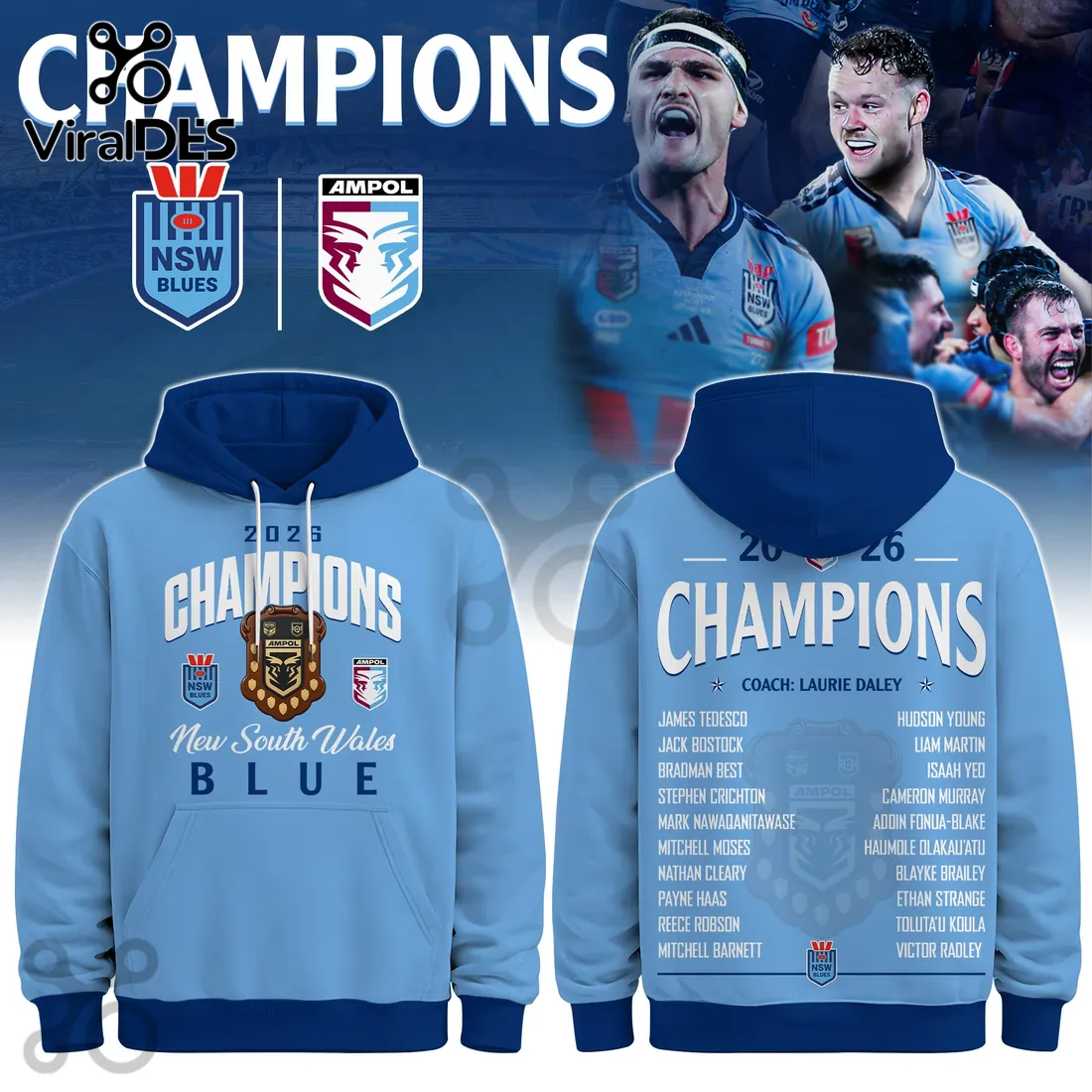 New South Wales Blues 2026 Champions Light Blue Hoodie New South Wales Blues 2026 Champions Light Blue Hoodie