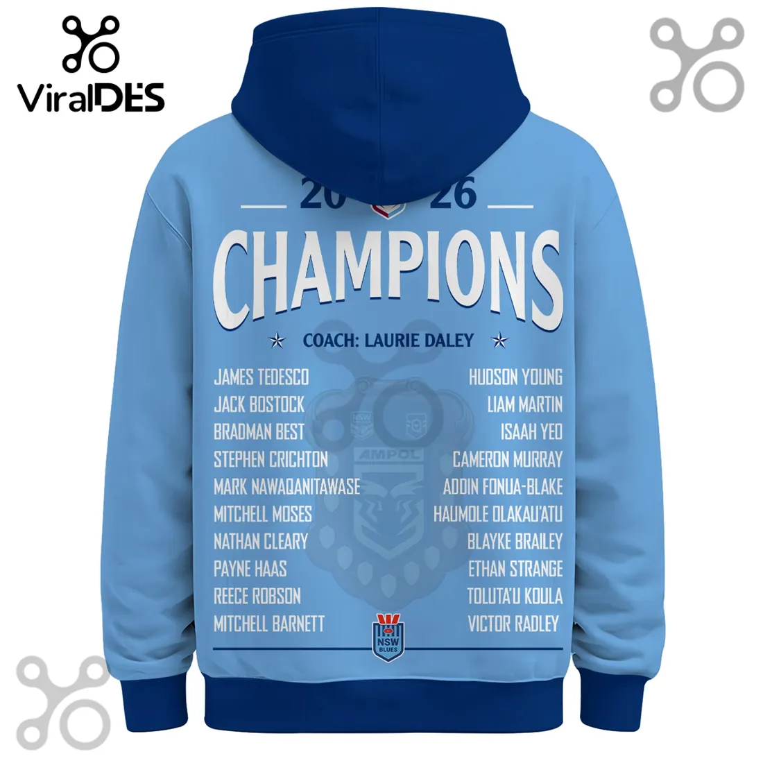 New South Wales Blues 2026 Champions Light Blue Hoodie New South Wales Blues 2026 Champions Light Blue Hoodie