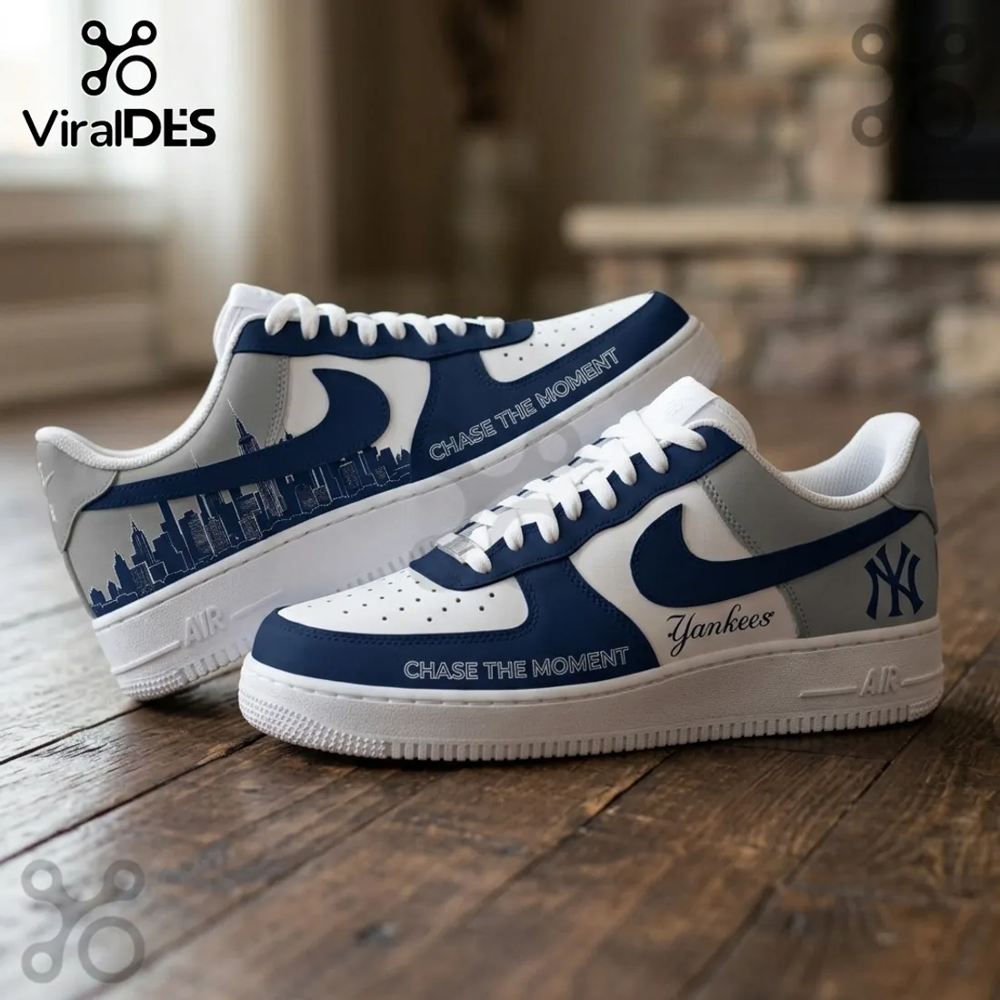 New York Yankees Navy Blue City Skyline Air Force 1 Sneakers New York Yankees Navy Blue City Skyline Air Force 1 Sneakers