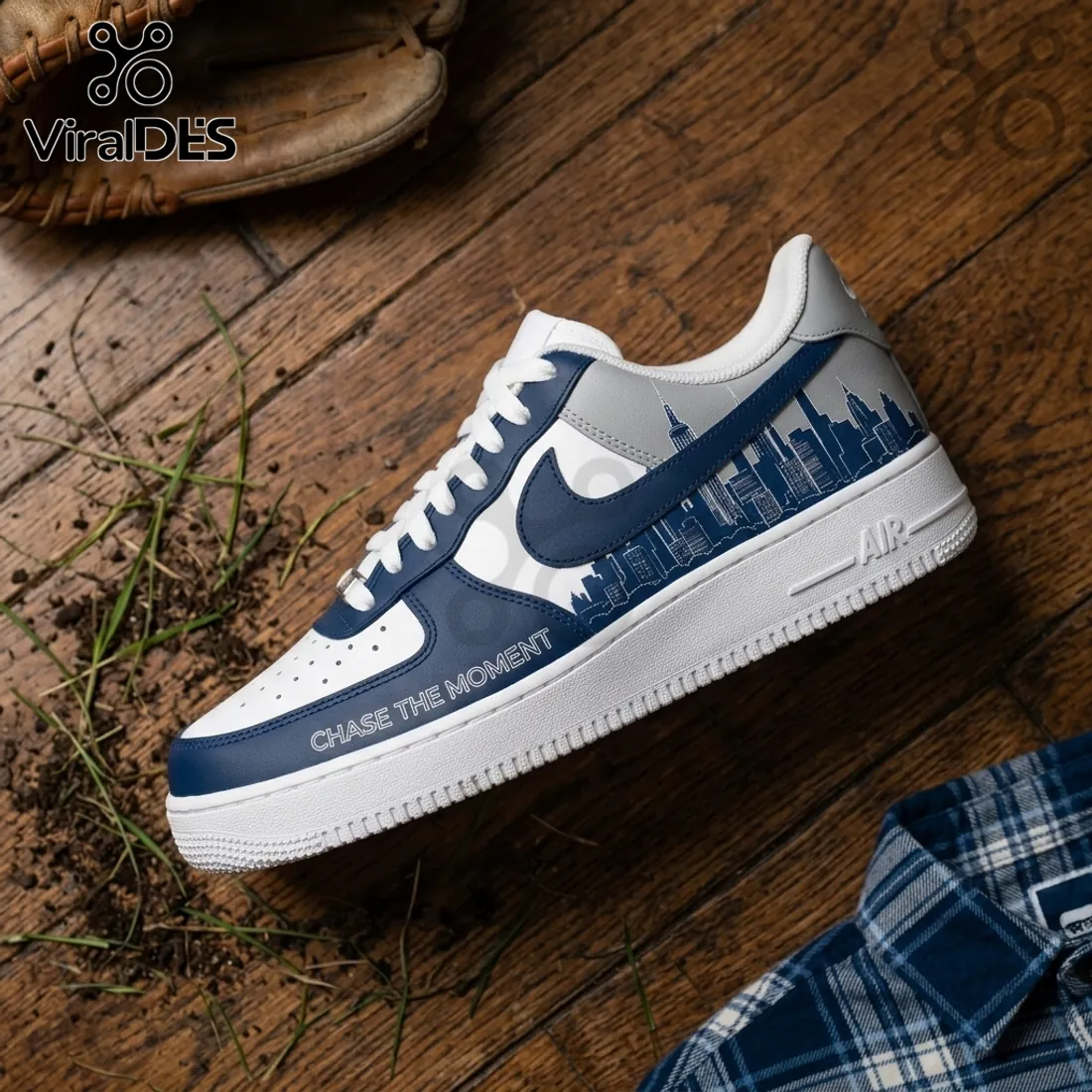 New York Yankees Navy Blue City Skyline Air Force 1 Sneakers New York Yankees Navy Blue City Skyline Air Force 1 Sneakers