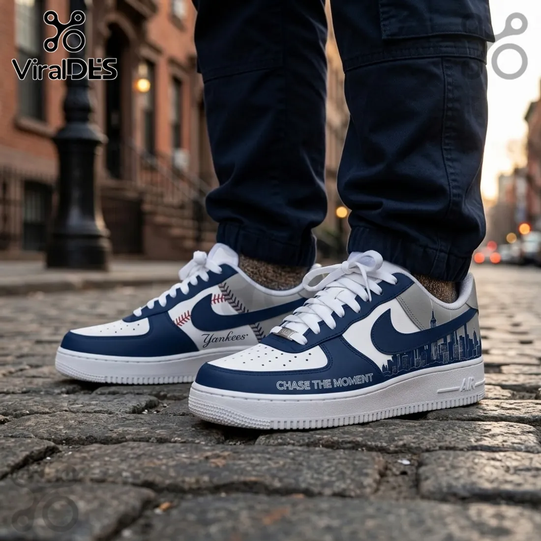 New York Yankees Navy Blue City Skyline Air Force 1 Sneakers New York Yankees Navy Blue City Skyline Air Force 1 Sneakers
