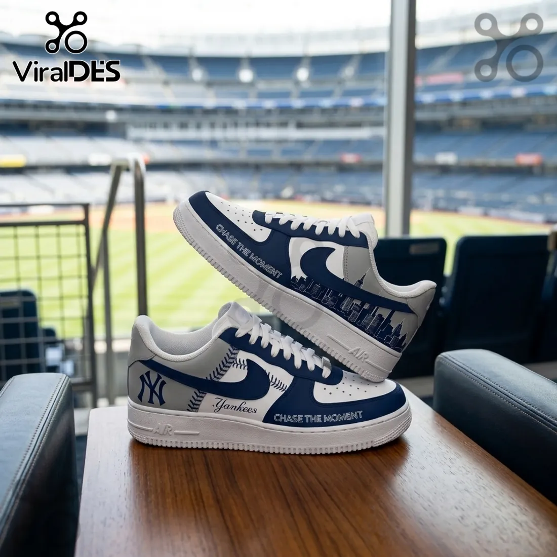 New York Yankees Navy Blue City Skyline Air Force 1 Sneakers New York Yankees Navy Blue City Skyline Air Force 1 Sneakers