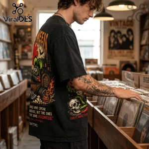 Red Hot Chili Peppers x Rat Fink Halloween Mascot T-Shirt with colorful horror-themed graphics on a faded black cotton tee.