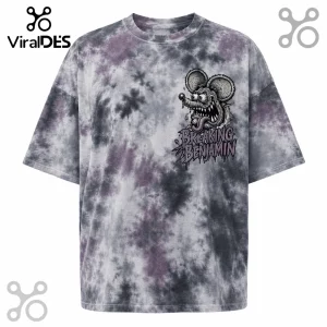 Breaking Benjamin grey and purple tie-dye t-shirt featuring a cartoon rat graphic on the upper left chest.!