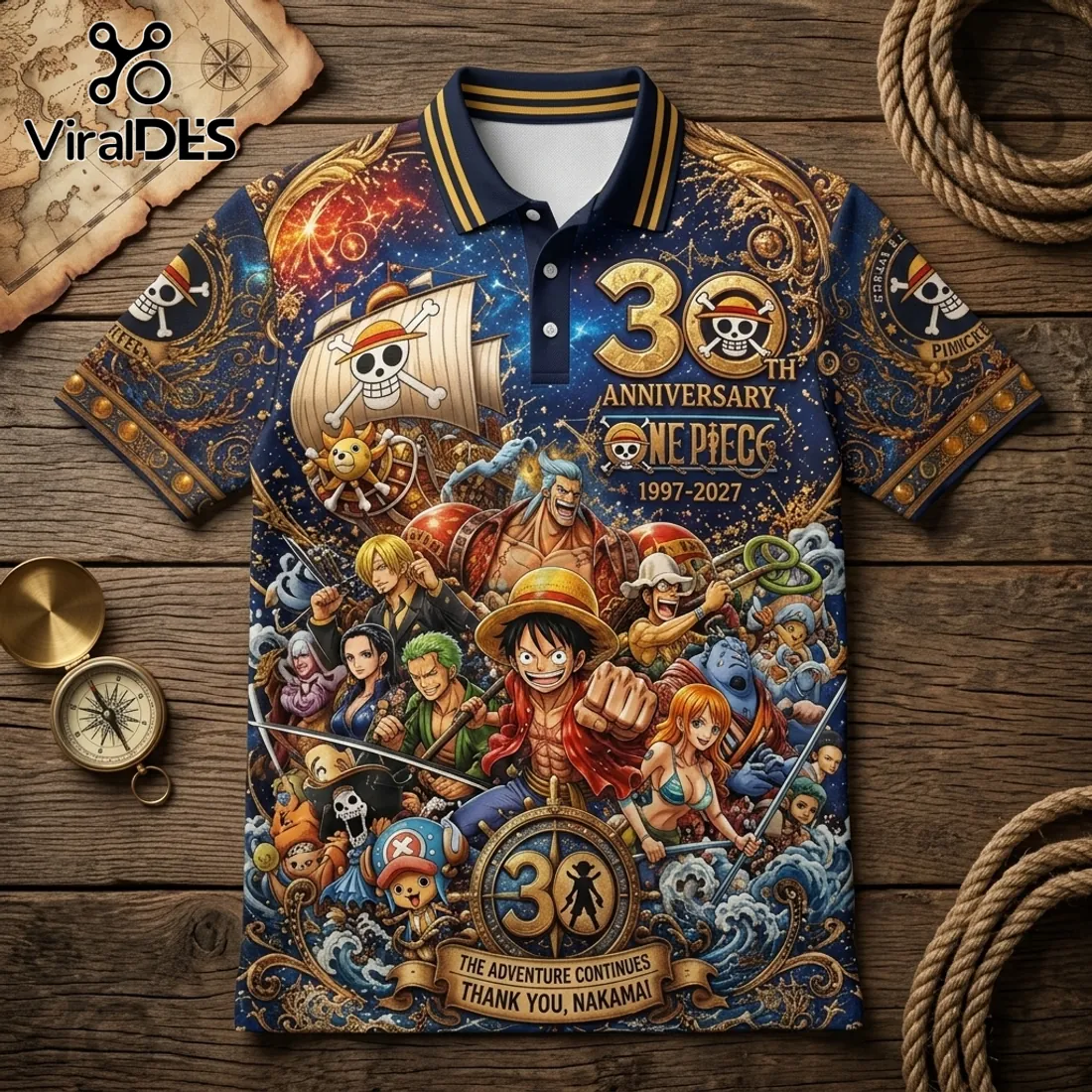 One Piece 30th Anniversary Anime Character Polo Shirt One Piece 30th Anniversary Anime Character Polo Shirt