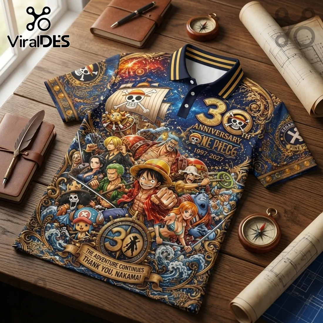 One Piece 30th Anniversary Anime Character Polo Shirt One Piece 30th Anniversary Anime Character Polo Shirt