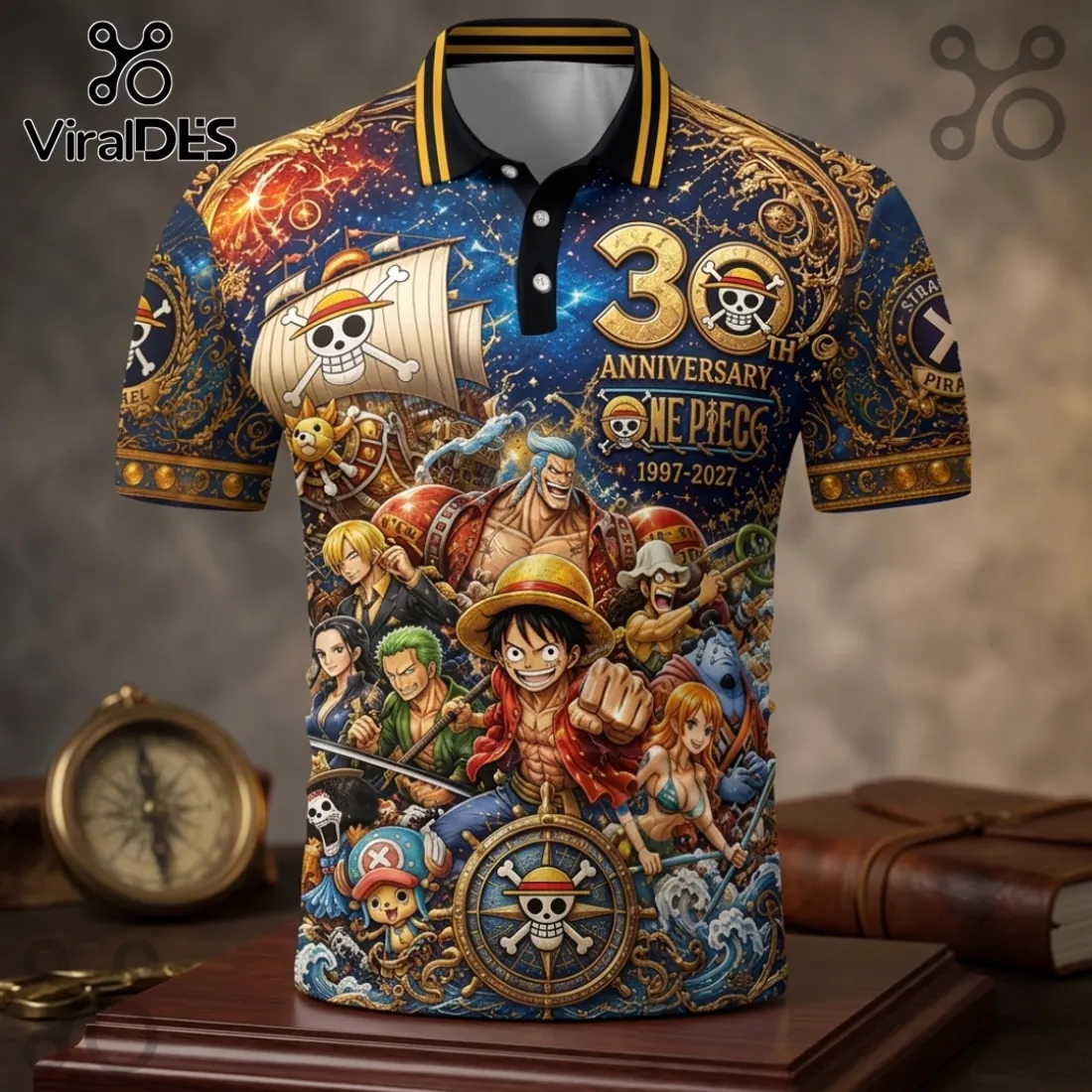 One Piece 30th Anniversary Anime Character Polo Shirt One Piece 30th Anniversary Anime Character Polo Shirt