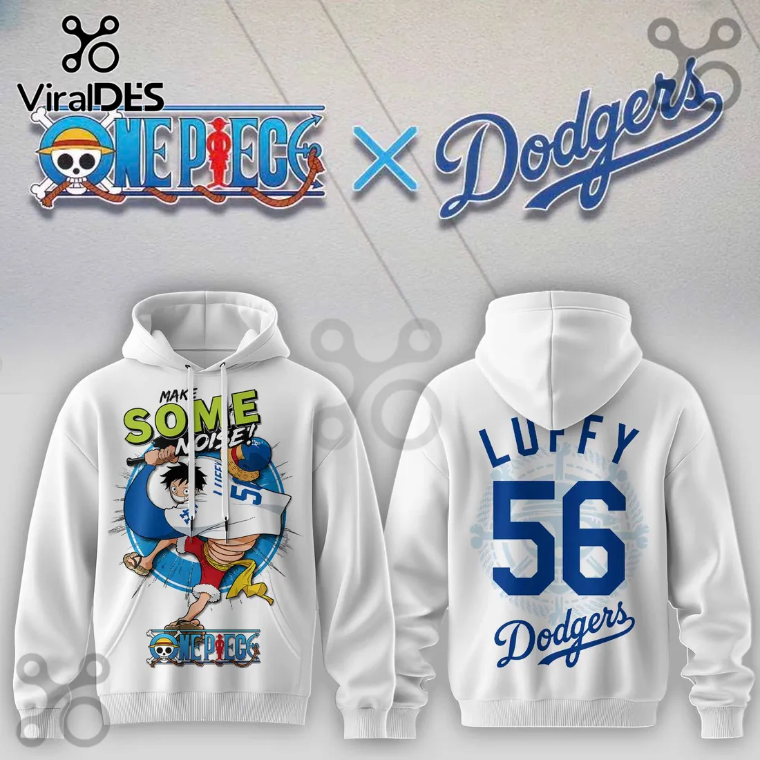 One Piece x Los Angeles Dodgers Luffy White Hoodie One Piece x Los Angeles Dodgers Luffy White Hoodie