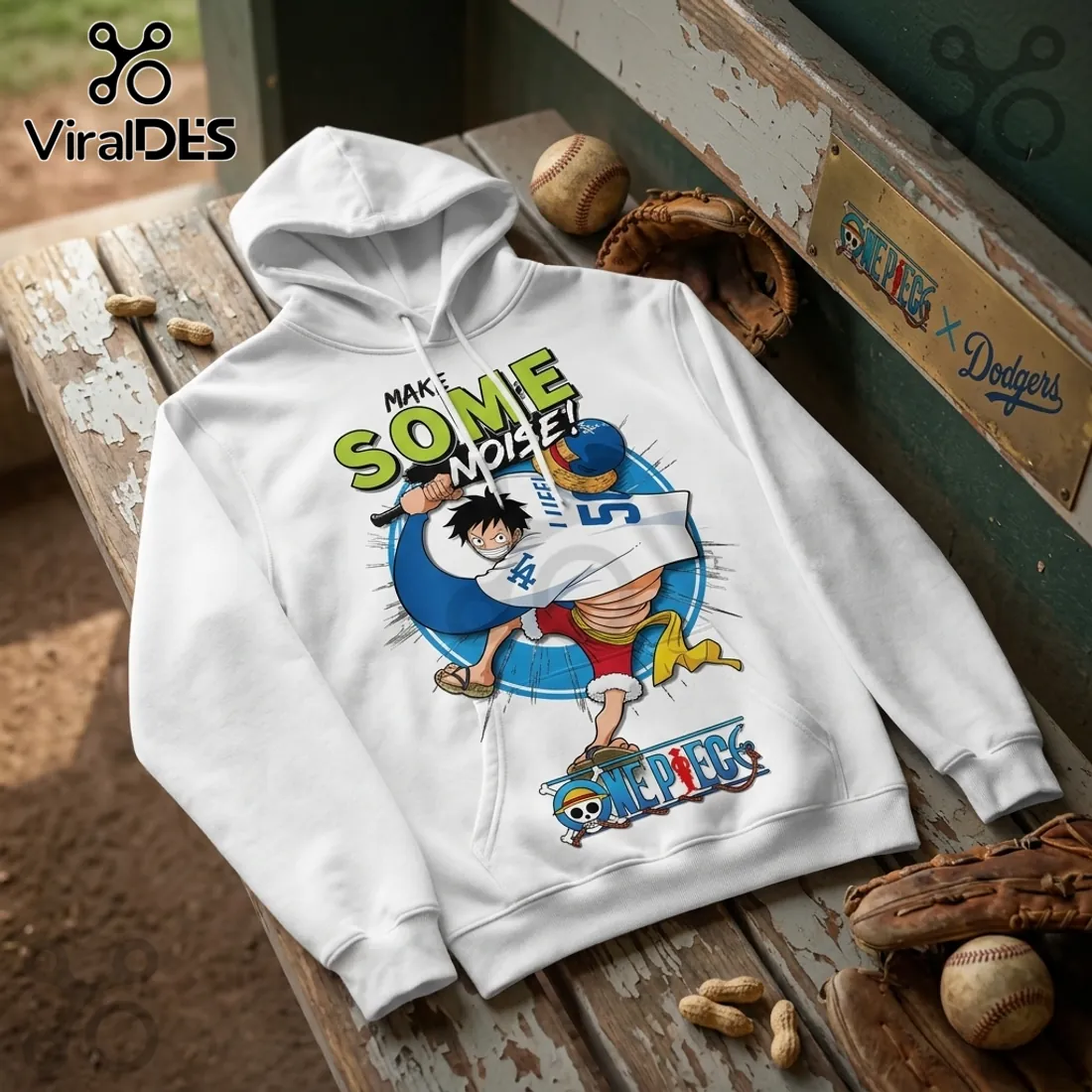 One Piece x Los Angeles Dodgers Luffy White Hoodie One Piece x Los Angeles Dodgers Luffy White Hoodie