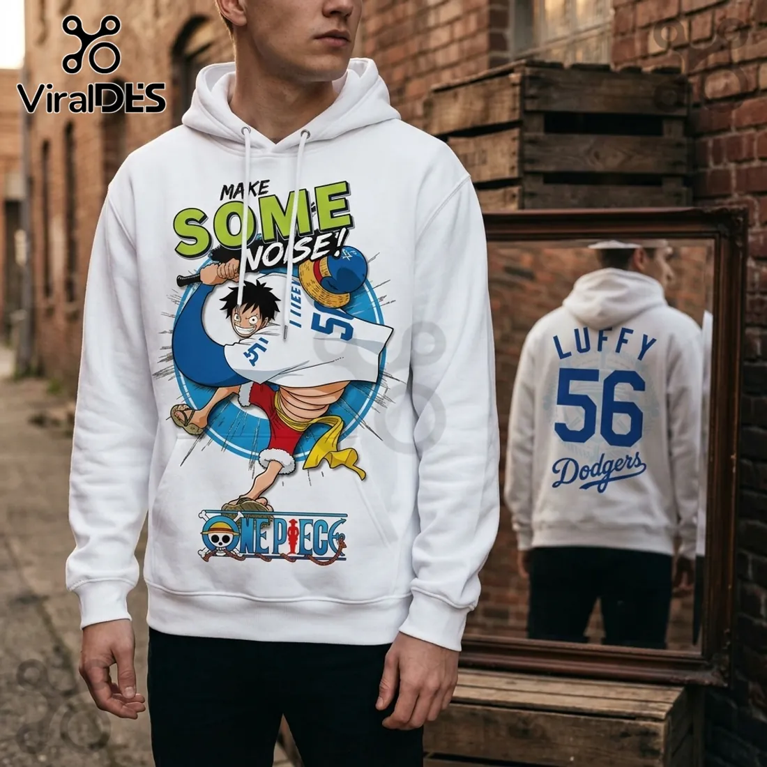 One Piece x Los Angeles Dodgers Luffy White Hoodie One Piece x Los Angeles Dodgers Luffy White Hoodie