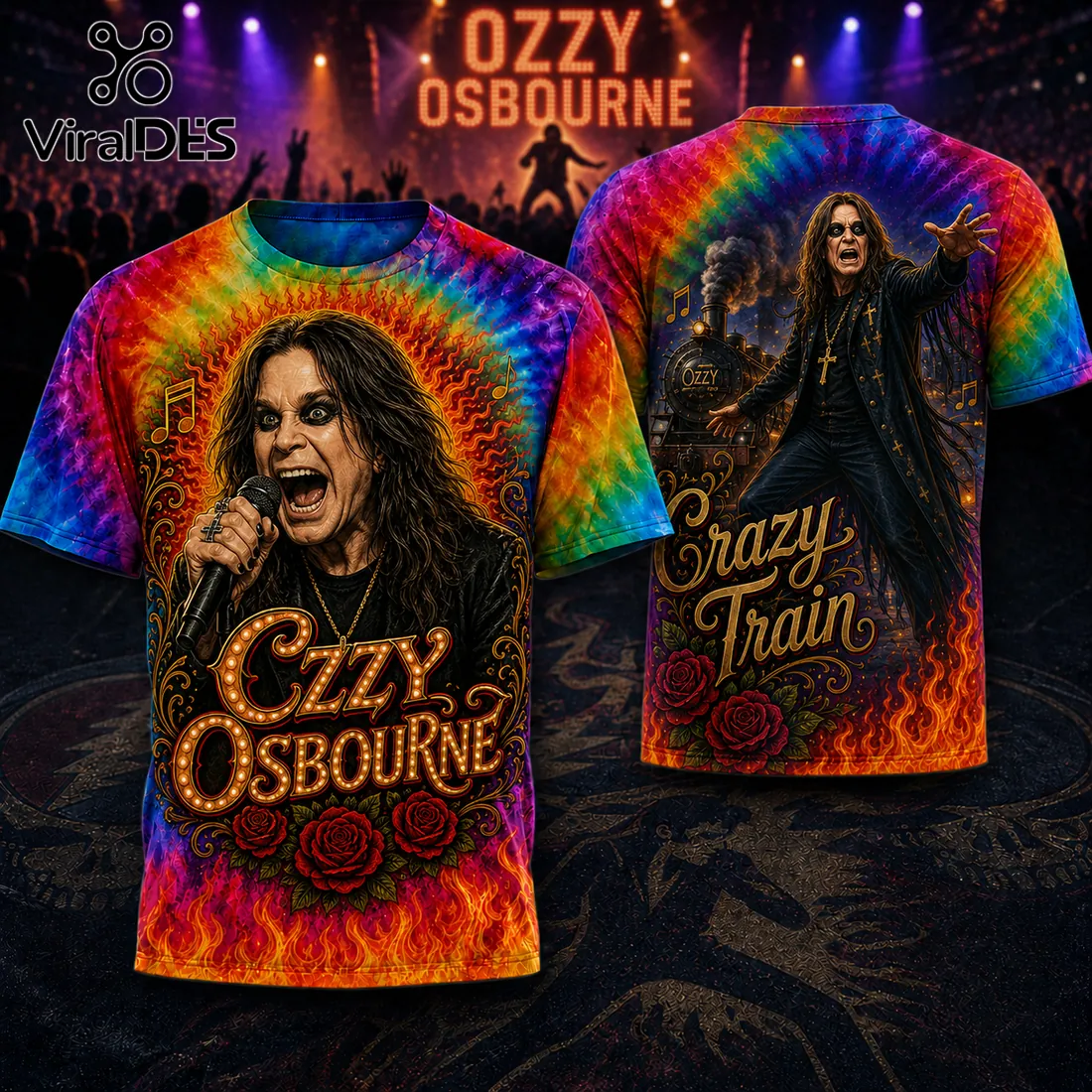 Ozzy Osbourne Crazy Train Tie Dye T-Shirt Ozzy Osbourne Crazy Train Tie Dye T-Shirt