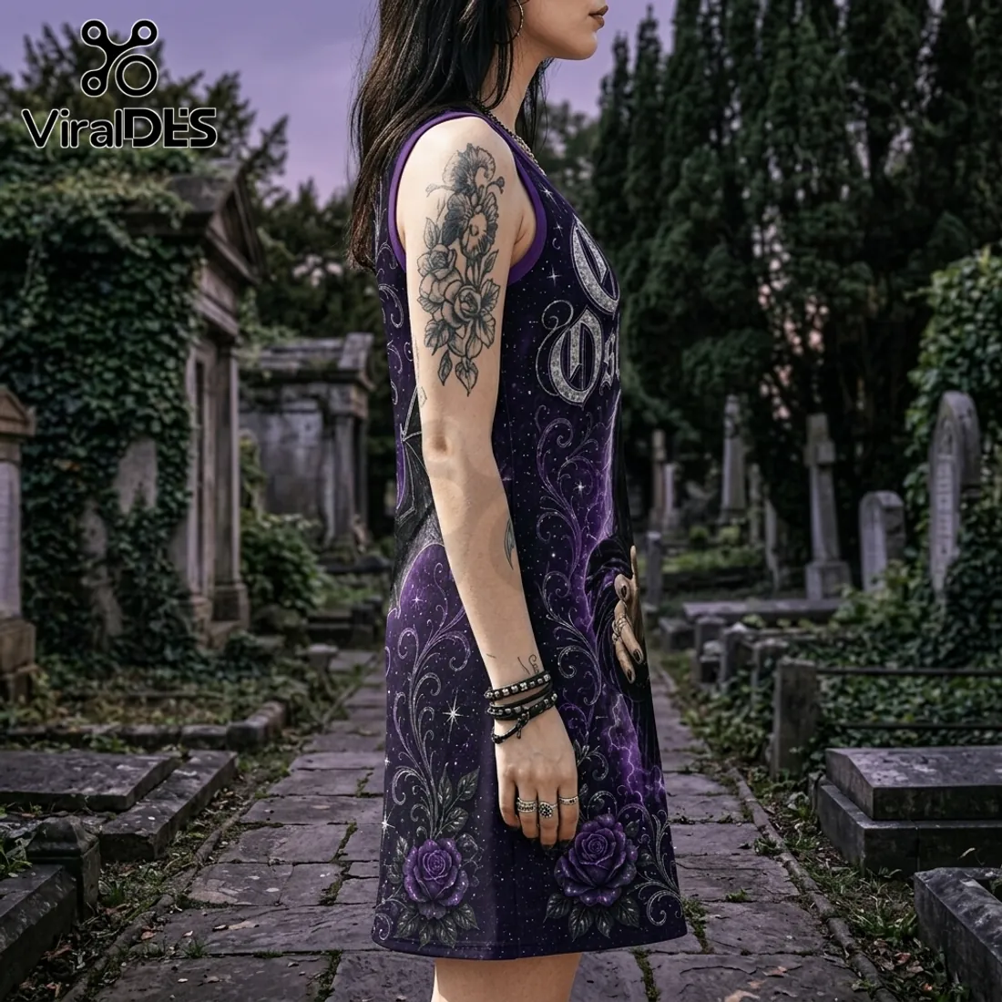 Ozzy Osbourne Purple Bat Print Women Tank Dress Ozzy Osbourne Purple Bat Print Women Tank Dress
