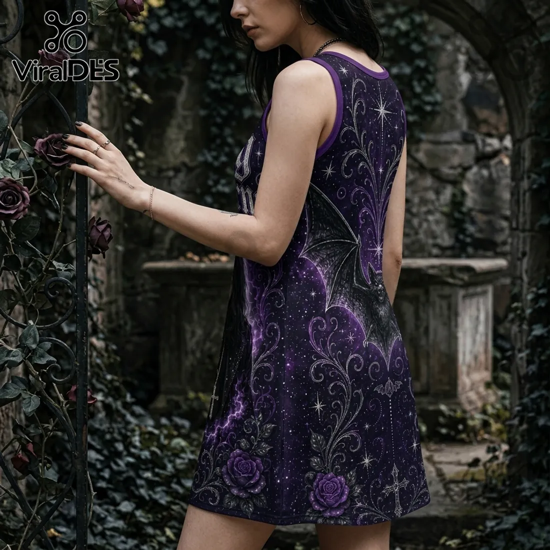Ozzy Osbourne Purple Bat Print Women Tank Dress Ozzy Osbourne Purple Bat Print Women Tank Dress