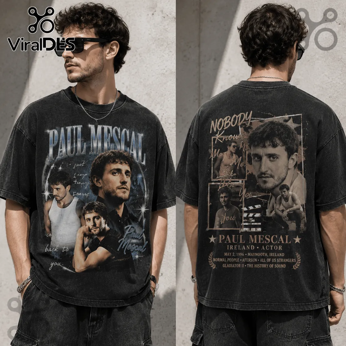 Paul Mescal Actor Retro Black T-Shirt Paul Mescal Actor Retro Black T-Shirt