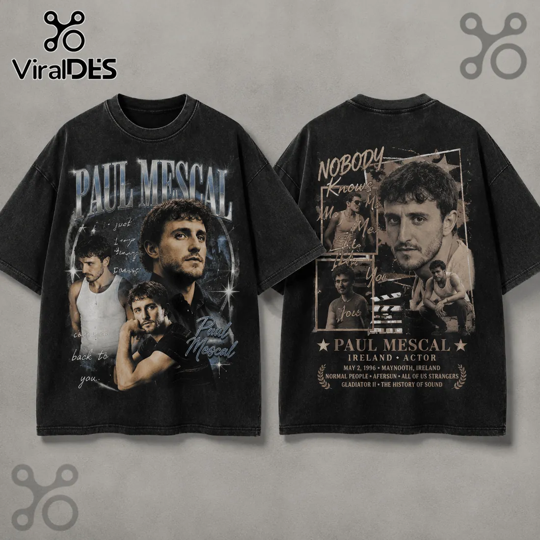 Paul Mescal Actor Retro Black T-Shirt Paul Mescal Actor Retro Black T-Shirt