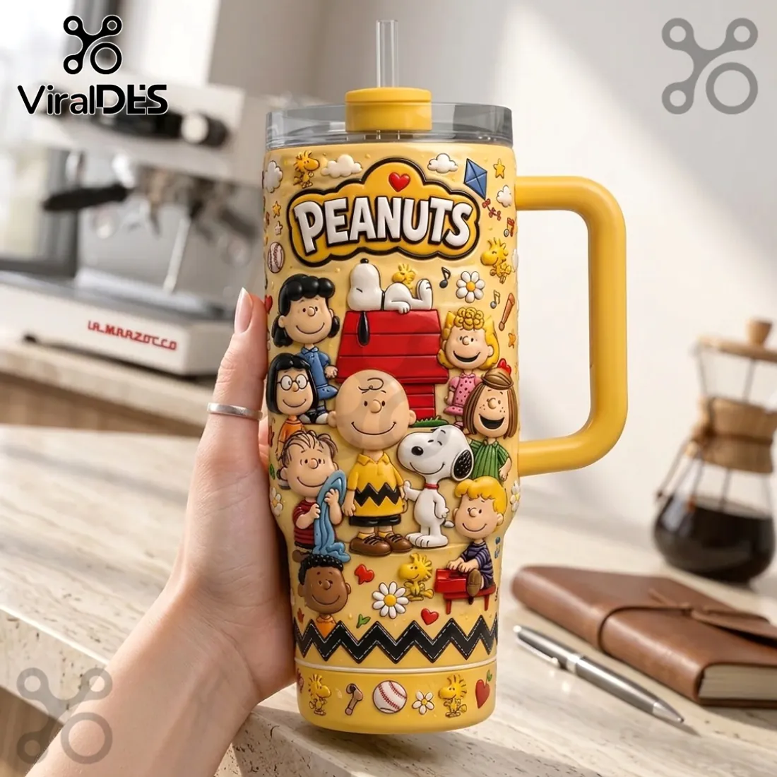 Peanuts Characters Embossed Yellow Handle Tumbler Peanuts Characters Embossed Yellow Handle Tumbler