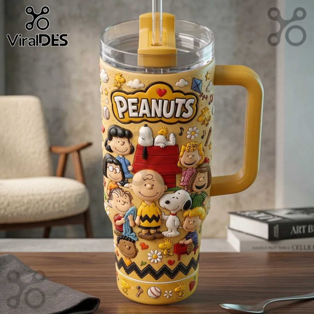 Peanuts Characters Embossed Yellow Handle Tumbler Peanuts Characters Embossed Yellow Handle Tumbler