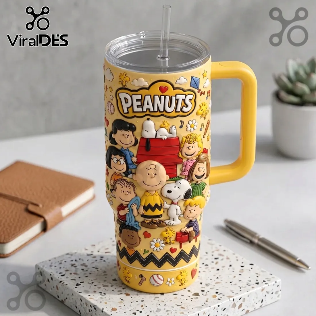 Peanuts Characters Embossed Yellow Handle Tumbler Peanuts Characters Embossed Yellow Handle Tumbler